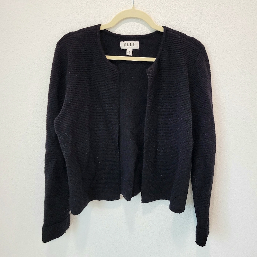 Elle Black Open Front Ribbed Knit Cardigan Women’s L